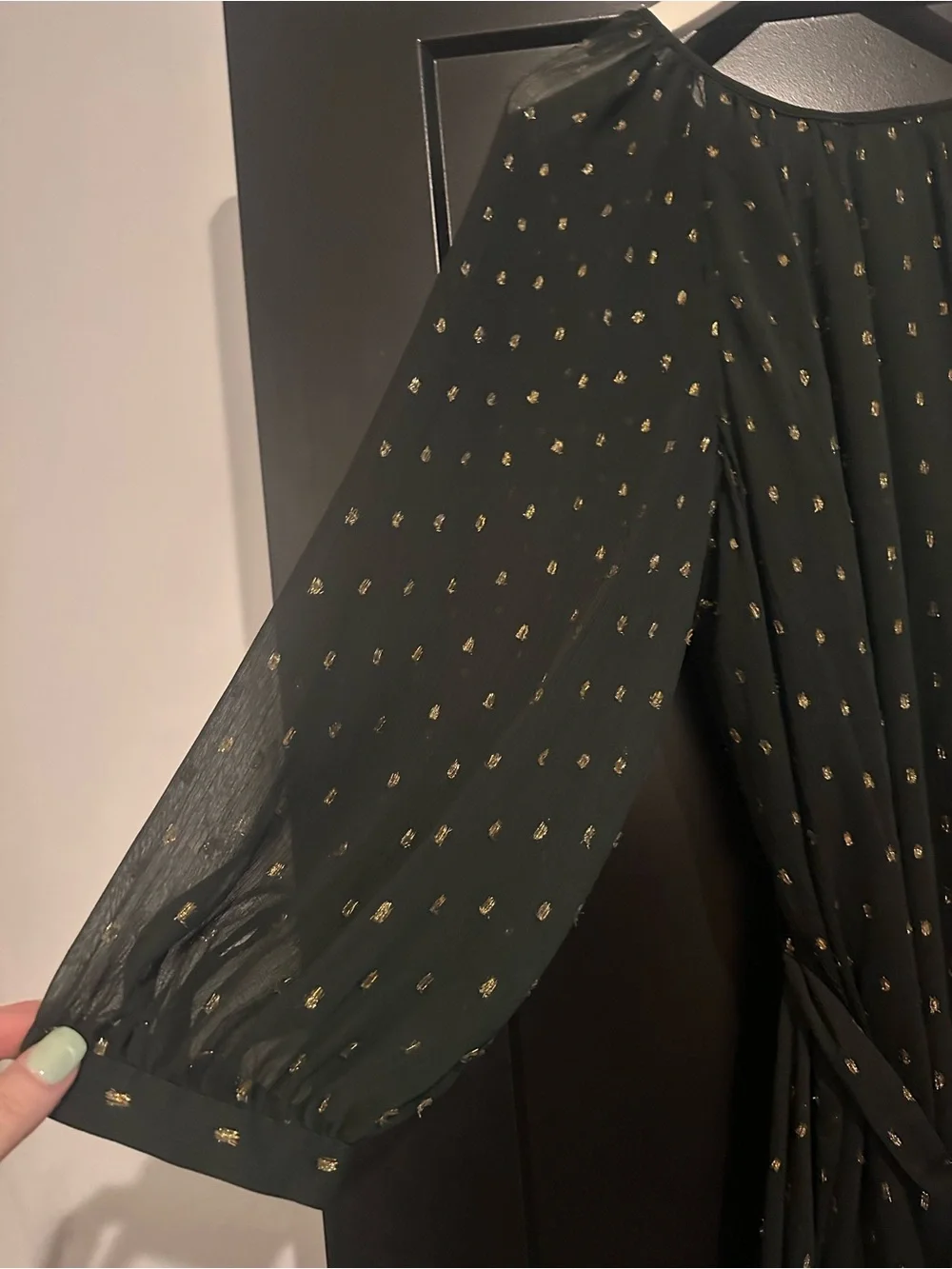 Ann Taylor Black Long-Sleeve Dress with Gold Dot Print - Picture 2 of 6